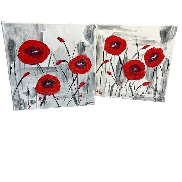 Original Artwork Acrylics on Canvas Red Poppies - Picture 3 of 15